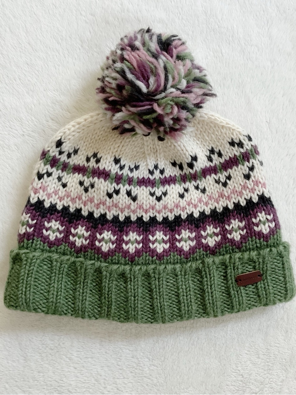 FatFace Wool Fair Isle Pom Pom Beanie Fleece Lined Made in Nepal